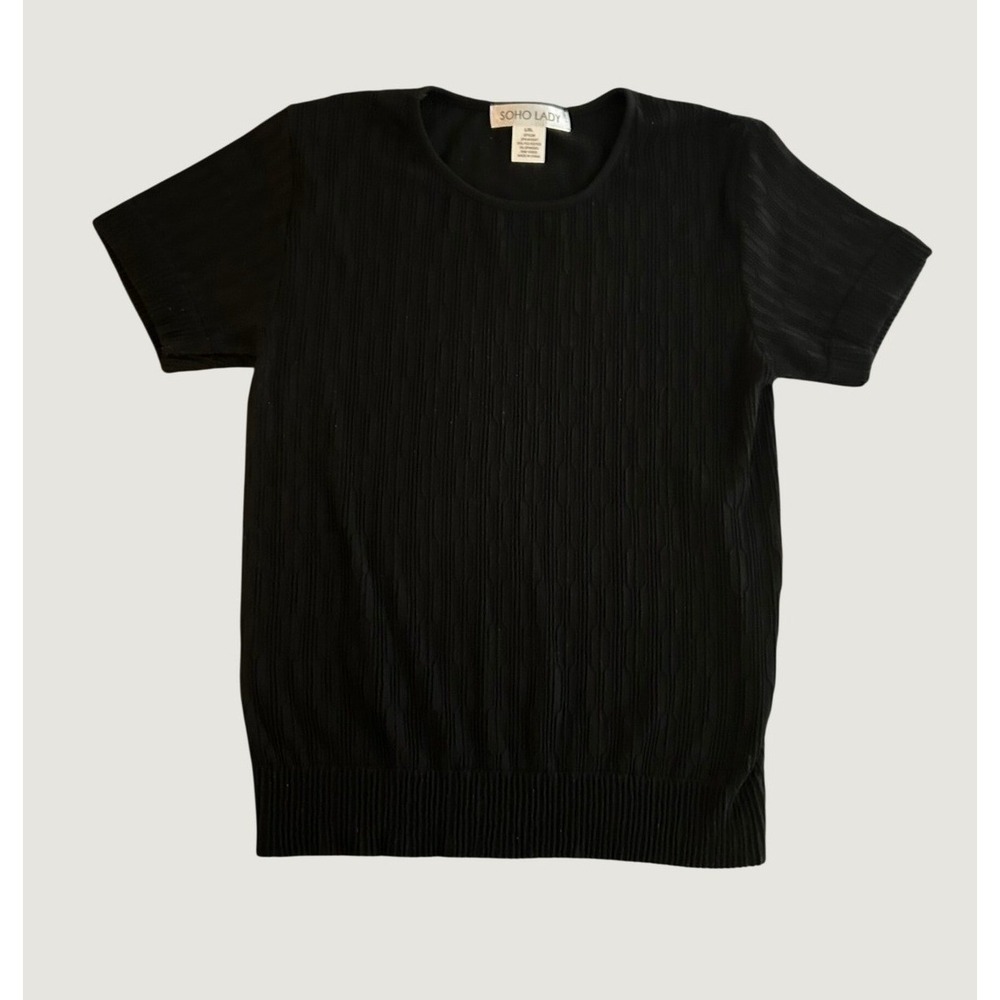Soho Lady Black Textured Knit Short Sleeve Crew Neck Top 2PK-M1034T L/XL 1564